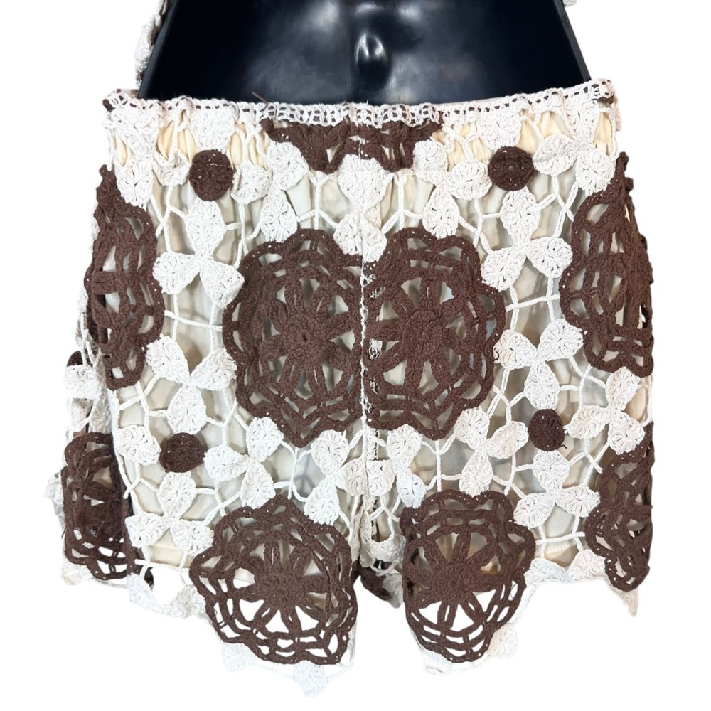 Rebellion Cream and Brown Crochet Cropped Tank and Shorts Set, Medium - Picture 15 of 16